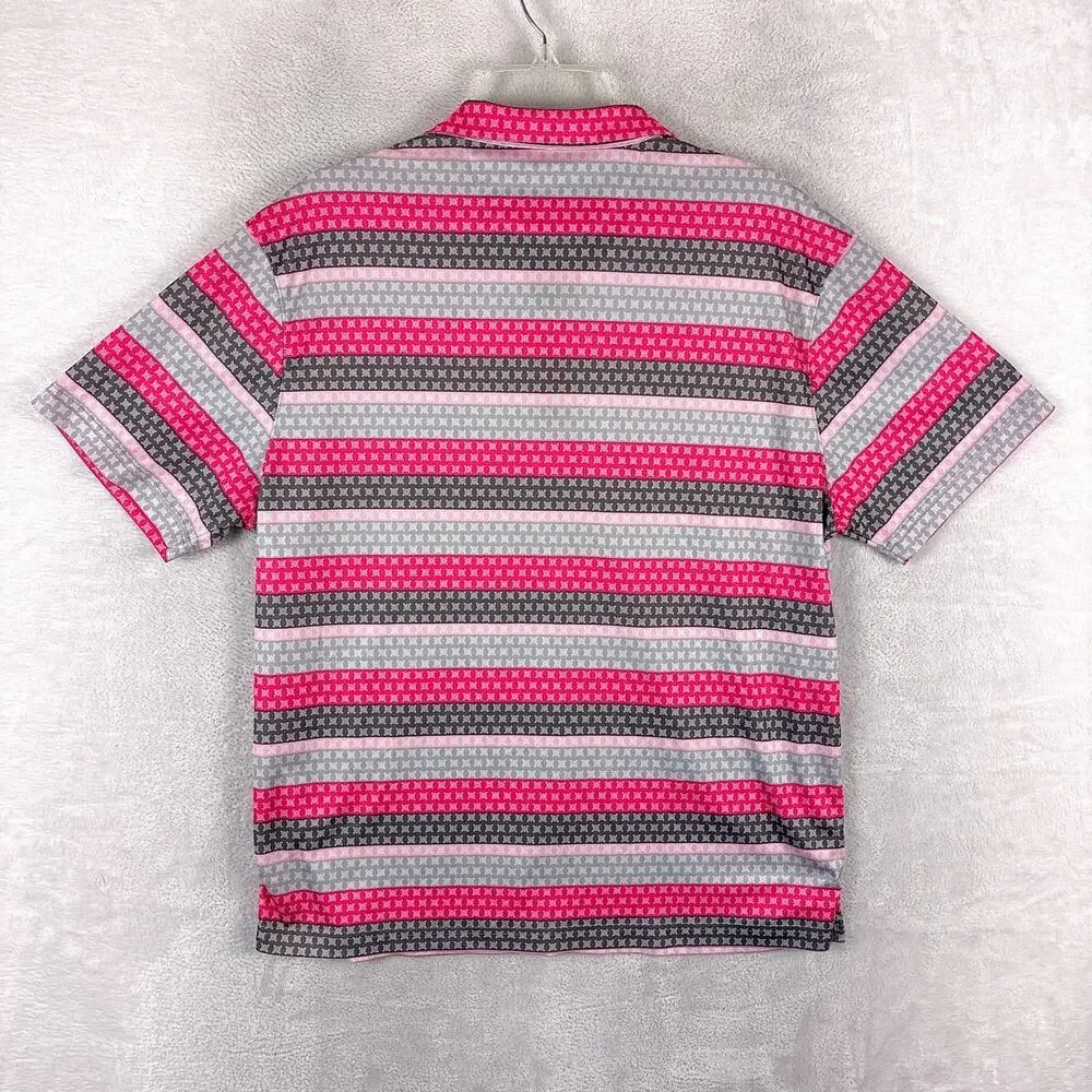 Etonic Polo Shirt Mens L Pink Gray Striped Geometric Performance Golf Preppy
